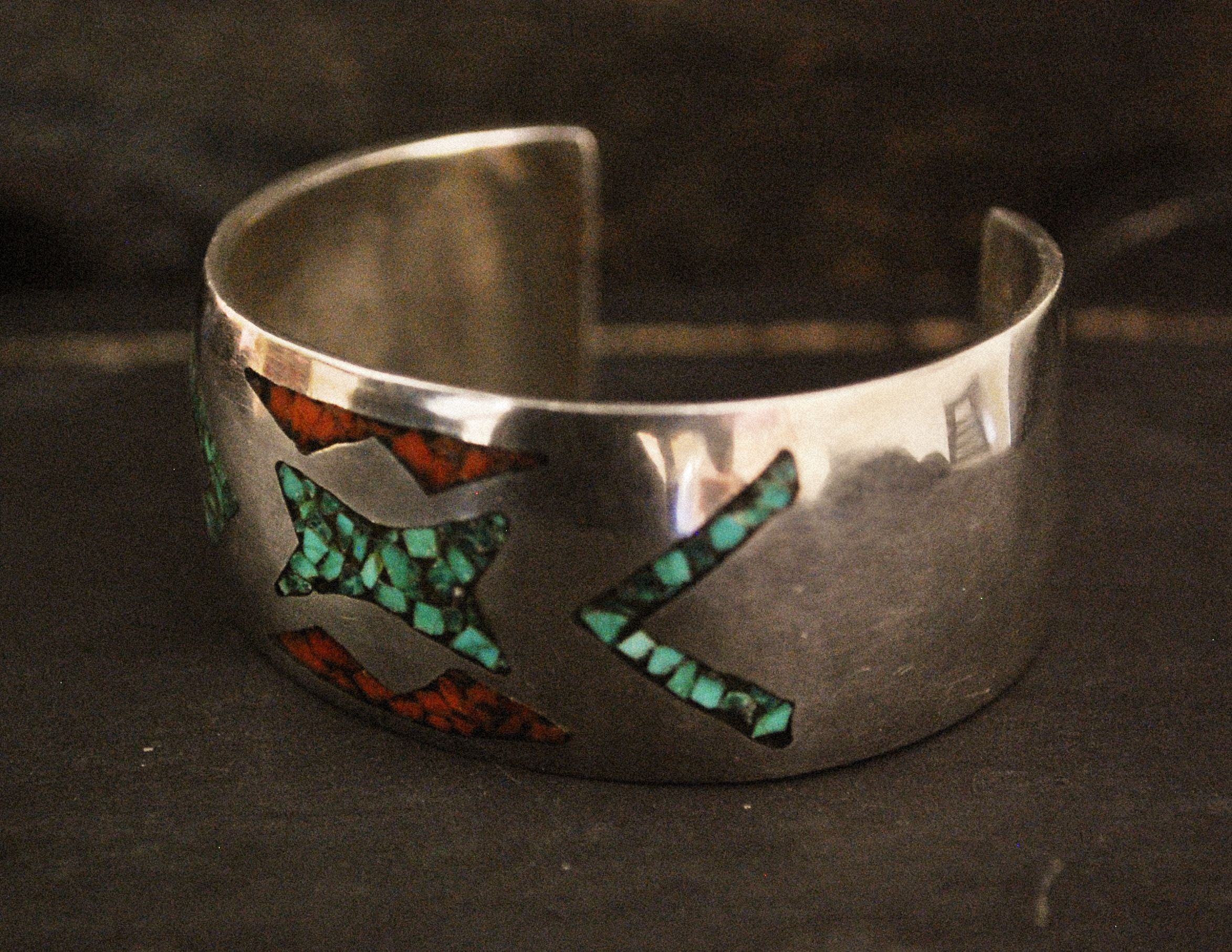 Vintage Mexican Chip Inlay Cuff Bracelet