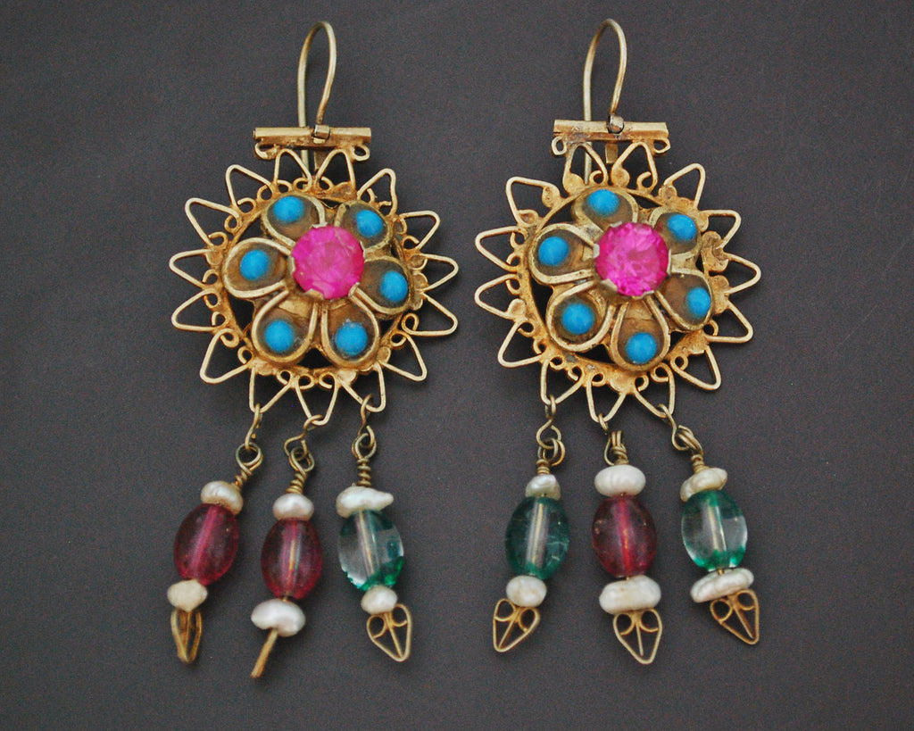 Gilded Uzbek Earrings with Stones