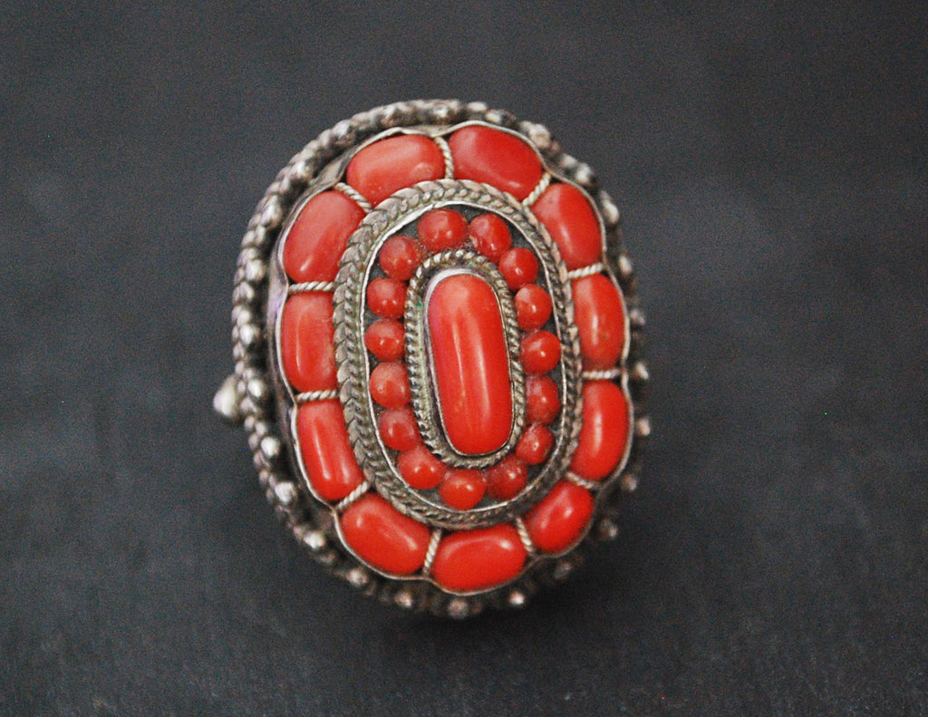 Bold Nepali Coral Ring - Size 10.25