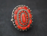 Bold Nepali Coral Ring - Size 10.25