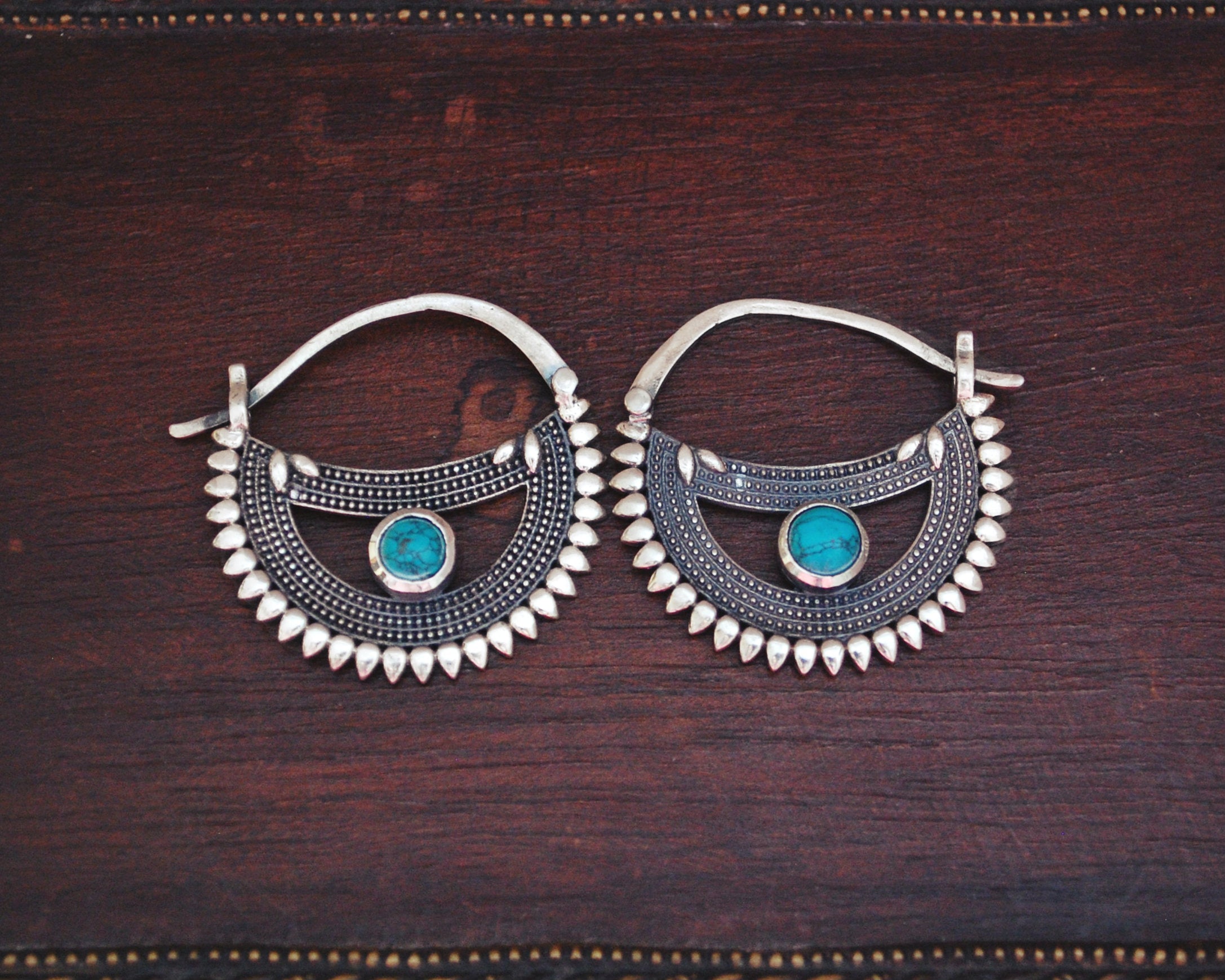 Ethnic Hoop Earrings with Turquoise