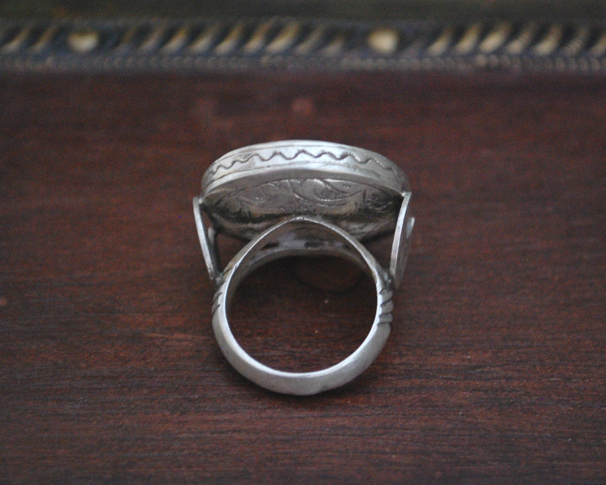 Turkmen Deer Ring with Crescent Moon - Size 7