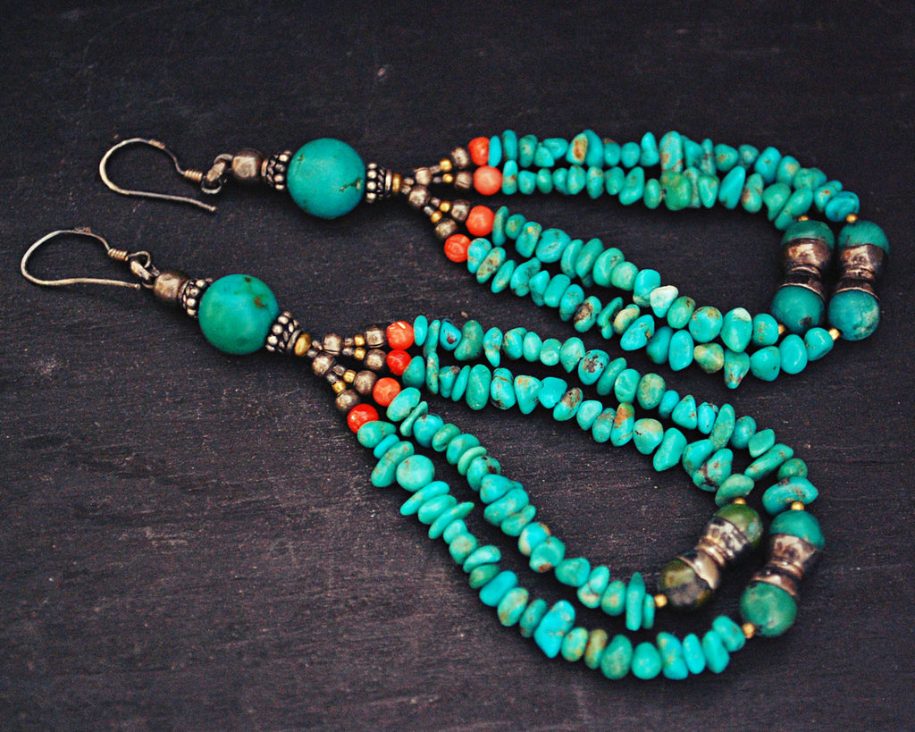 Ethnic Turquoise Coral Earrings