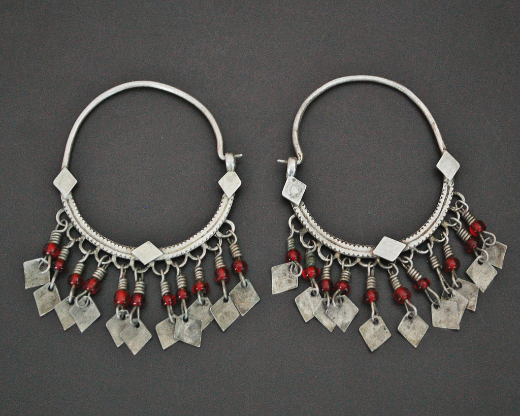 Afghani Hoop Earrings with Glass Tassels