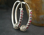 Ethnic Hoop Earrings with Garnet - LARGE