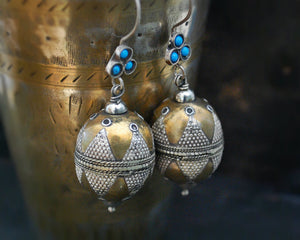 Afghani Silver Gilded Earrings with Turquoise