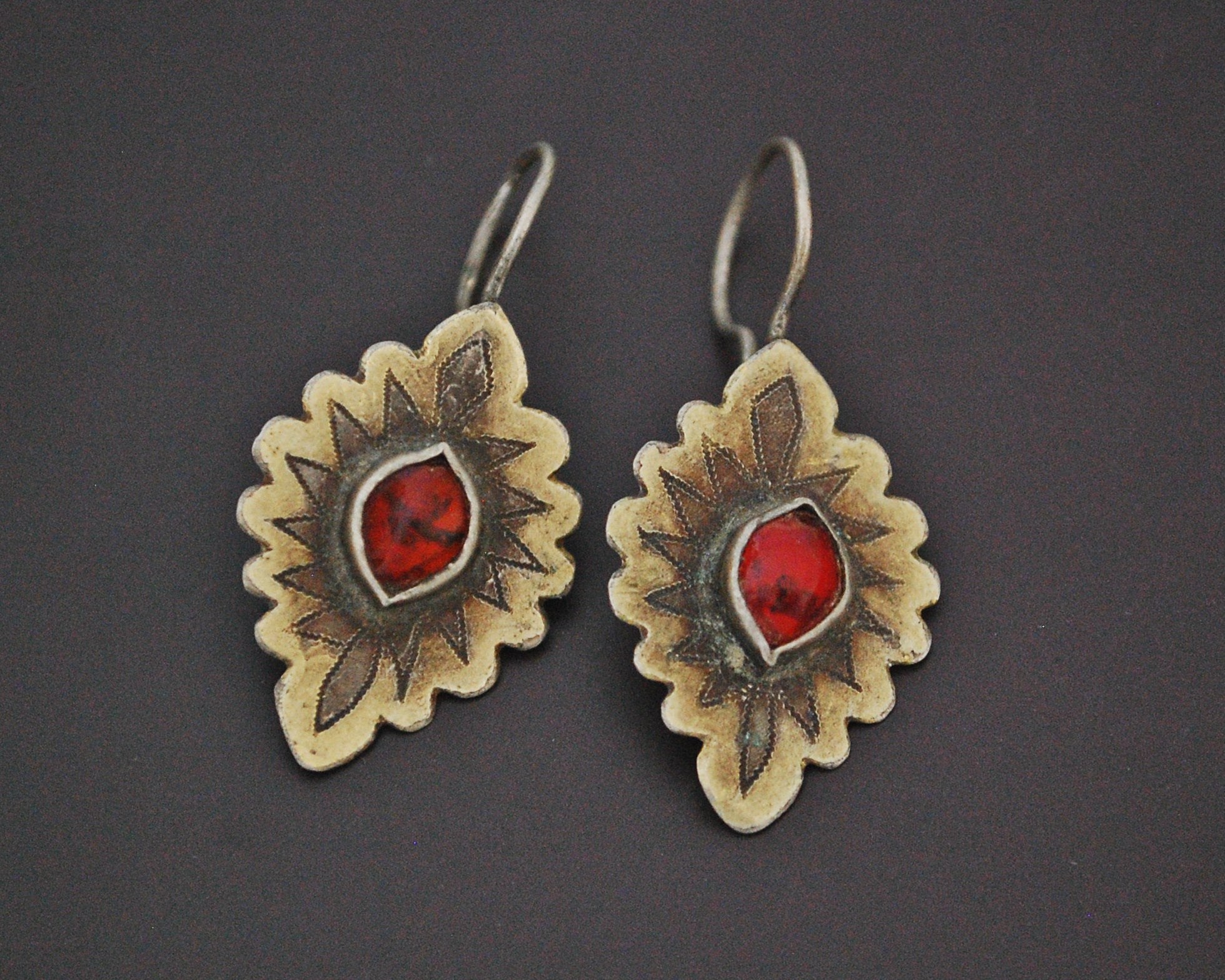 Vintage Turkmen Earrings with Glass