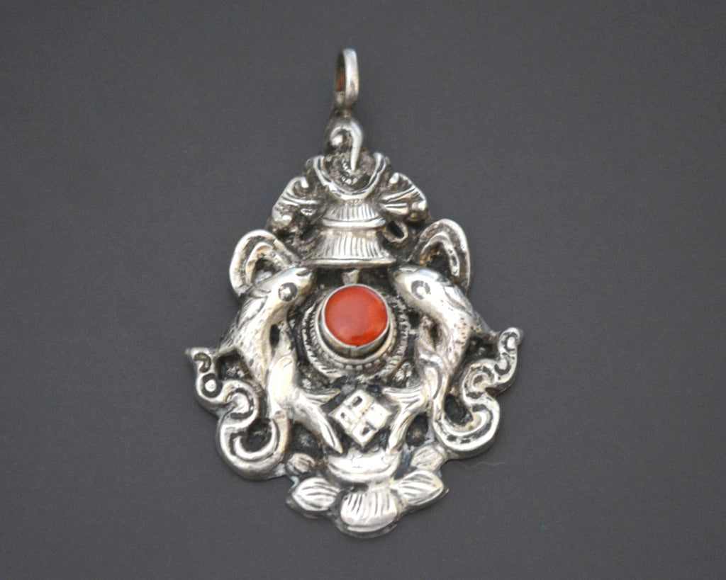 Nepali Ashtamangala Pendant with Coral