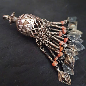 Tribal Kazakh Pendant with Coral Tassels