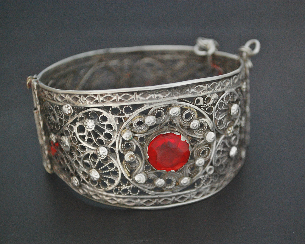 Afghani Filigree Bracelet with Red Glass