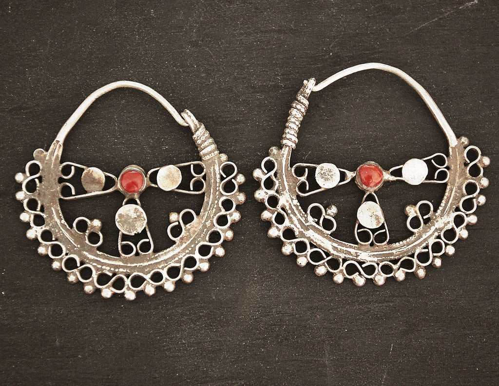 Antique Afghani Hoop Earrings with Glass