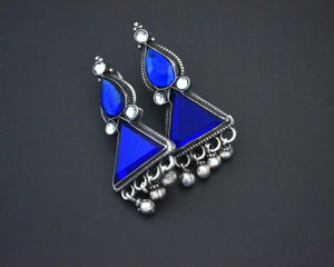 Rajasthani Earrings with Blue Glass and Bells