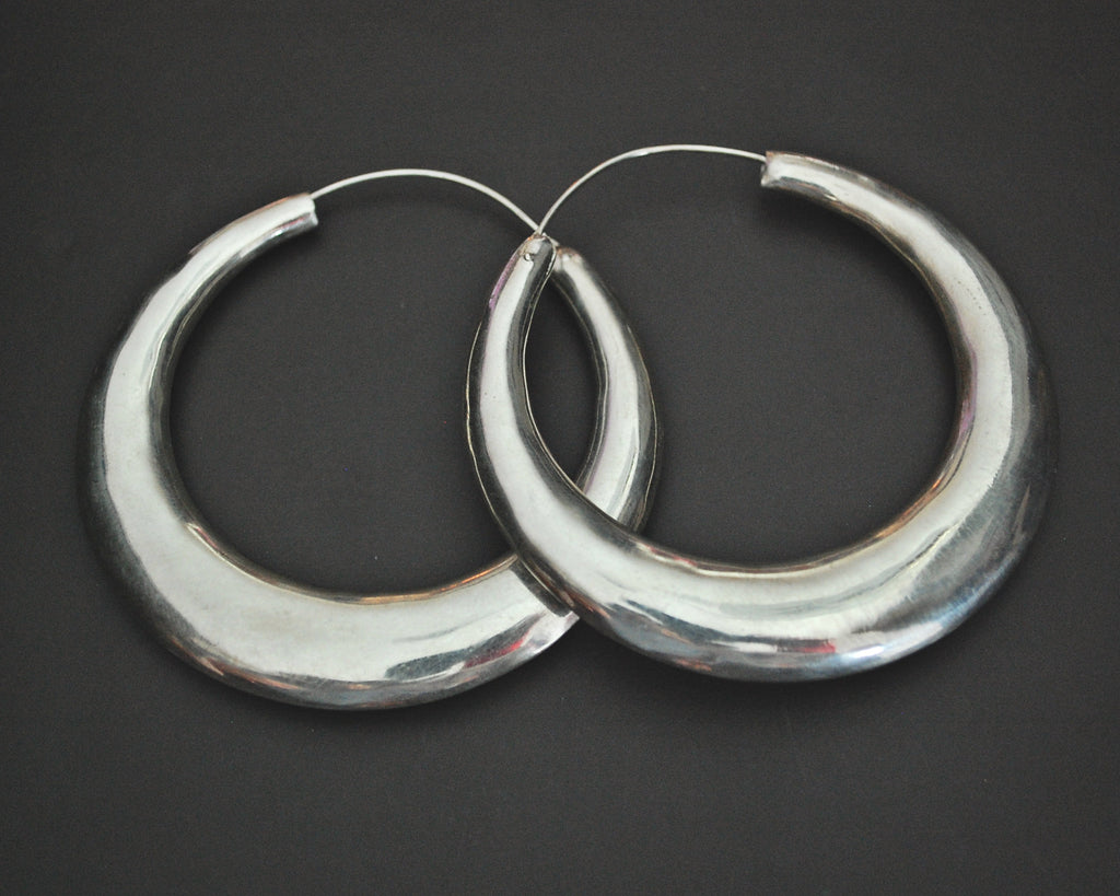 Huge Ethnic Silver Hoop Earrings