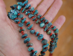 Native American Santo Domingo Turquoise Nugget Coral Necklace