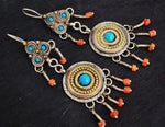 Uzbek Gilded Coral Earrings with Blue Glass