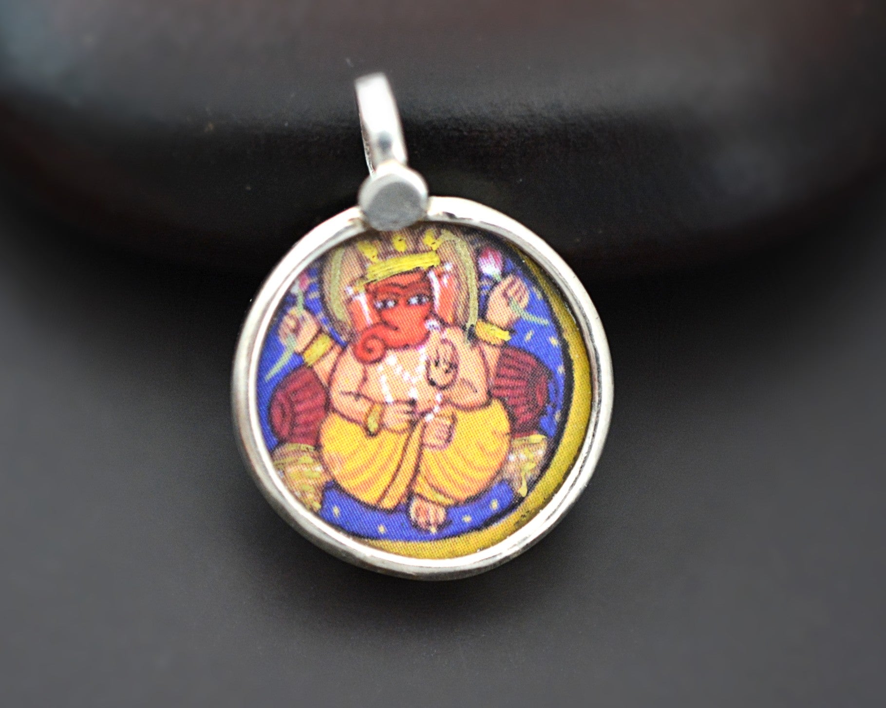 Small Indian Ganesha Painting Pendant Amulet