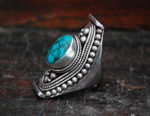 Huge Nepali Turquoise Saddle Ring - Adjustable Size 8+