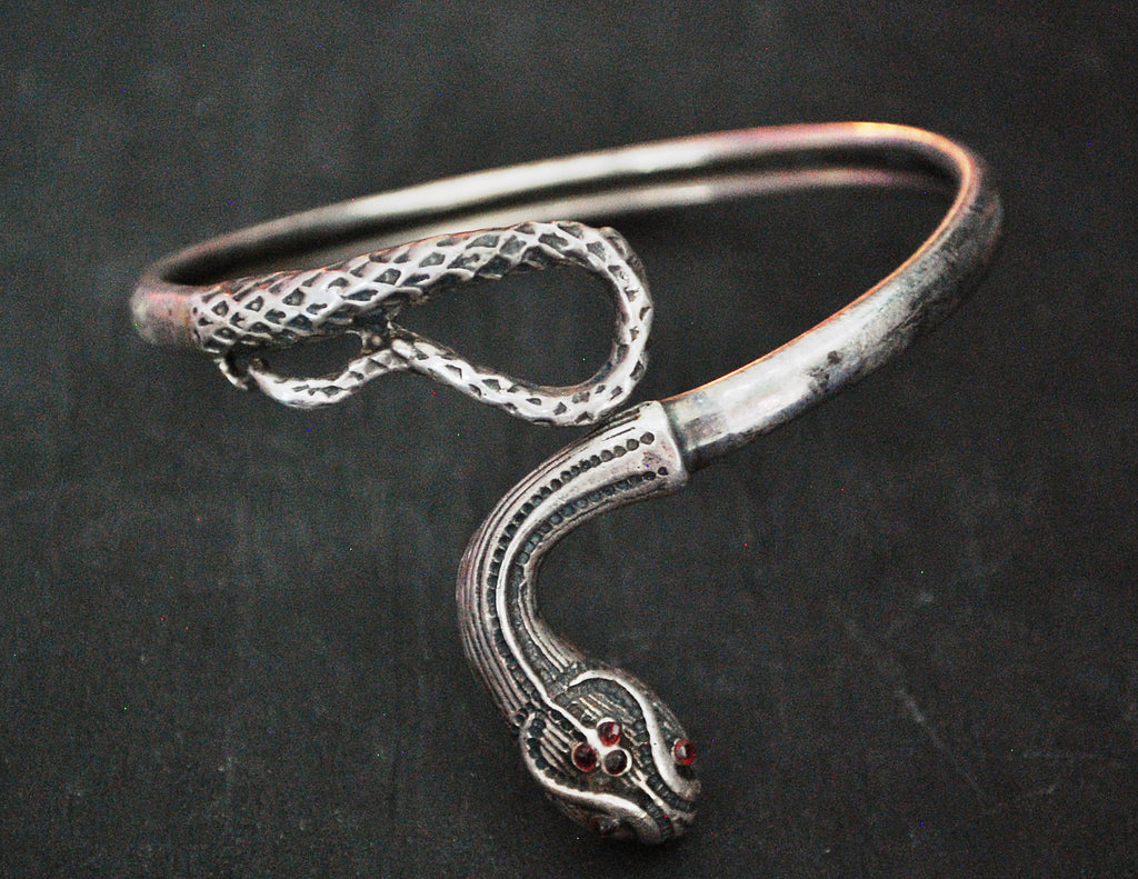 Vintage Snake Bracelet with Garnets