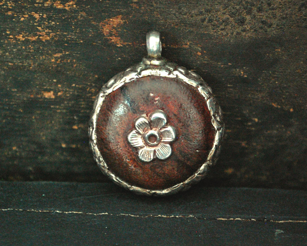 Nepali Wood Silver Repoussee Amulet Pendant