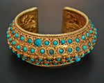 Gilded Nepali Cuff Bracelet with Turquoises