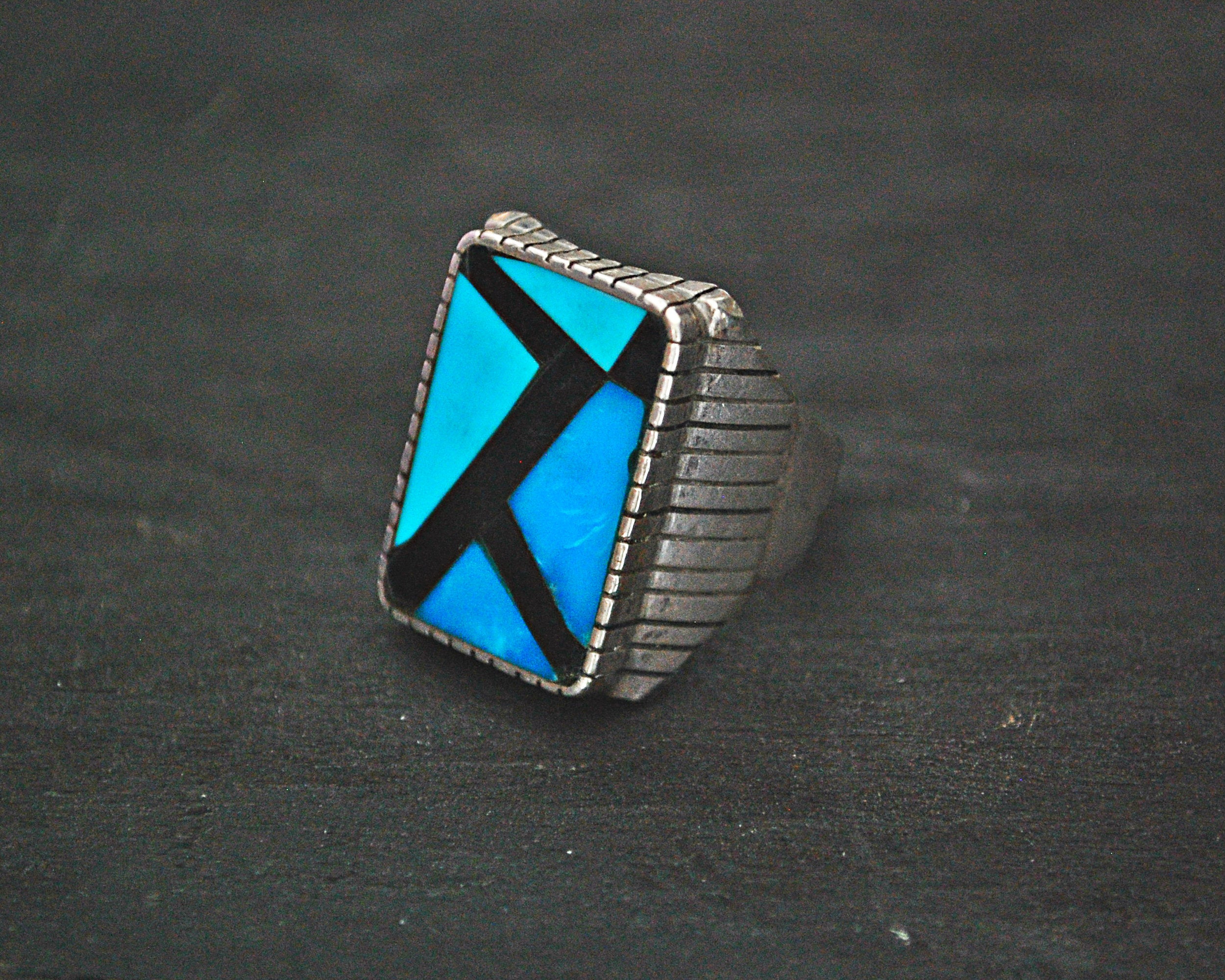 Navajo Turquoise Onyx Inlay Ring - Size 10