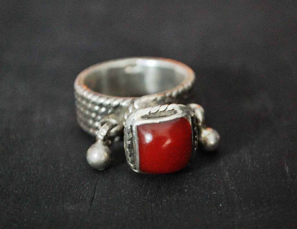 Antique Afghani Carnelian Ring with Bells - Size 6.5