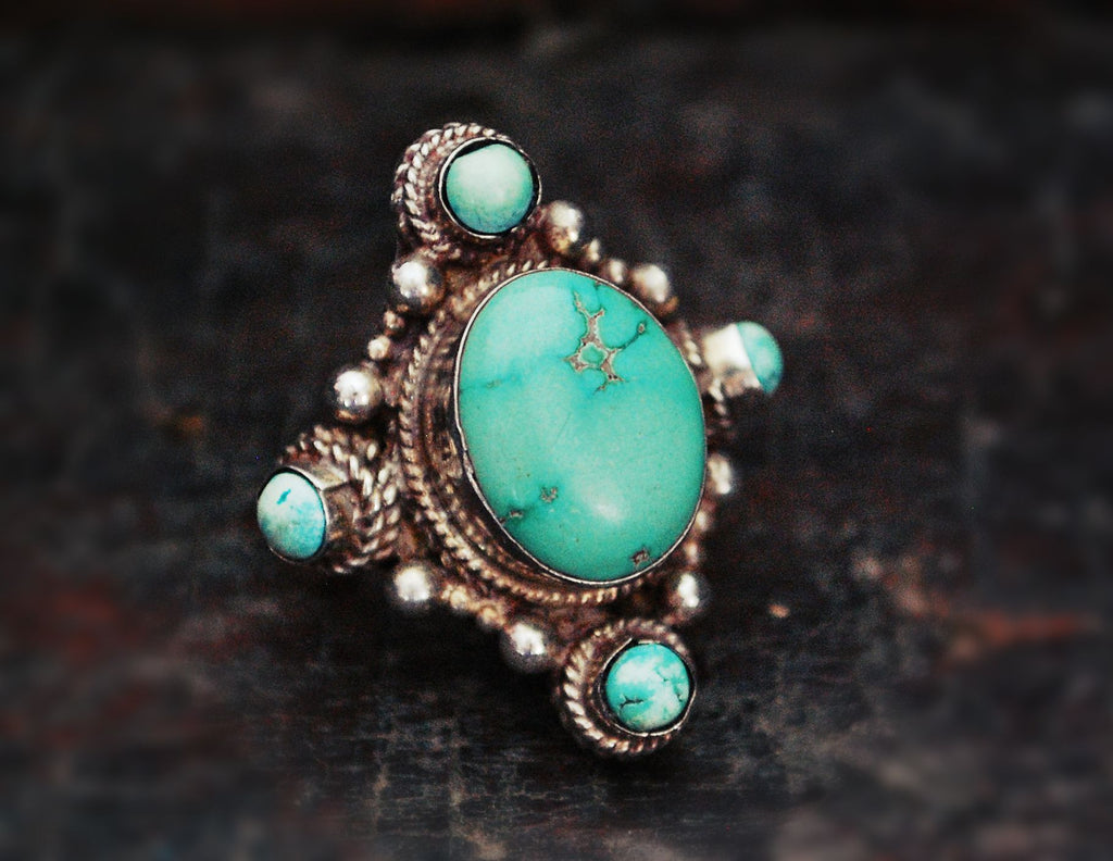 Nepali Turquoise Saddle Ring - Size 8