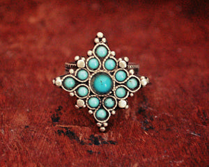 Antique Afghani Turquoise Ring - Size 8.5