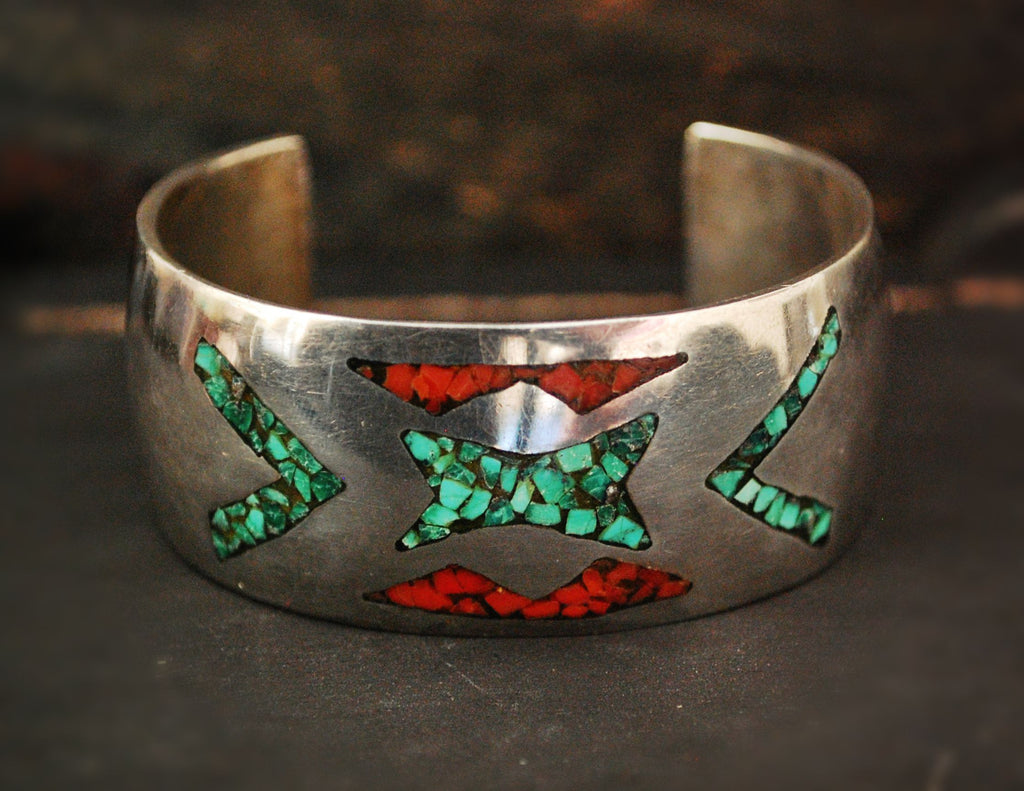 Vintage Mexican Chip Inlay Cuff Bracelet