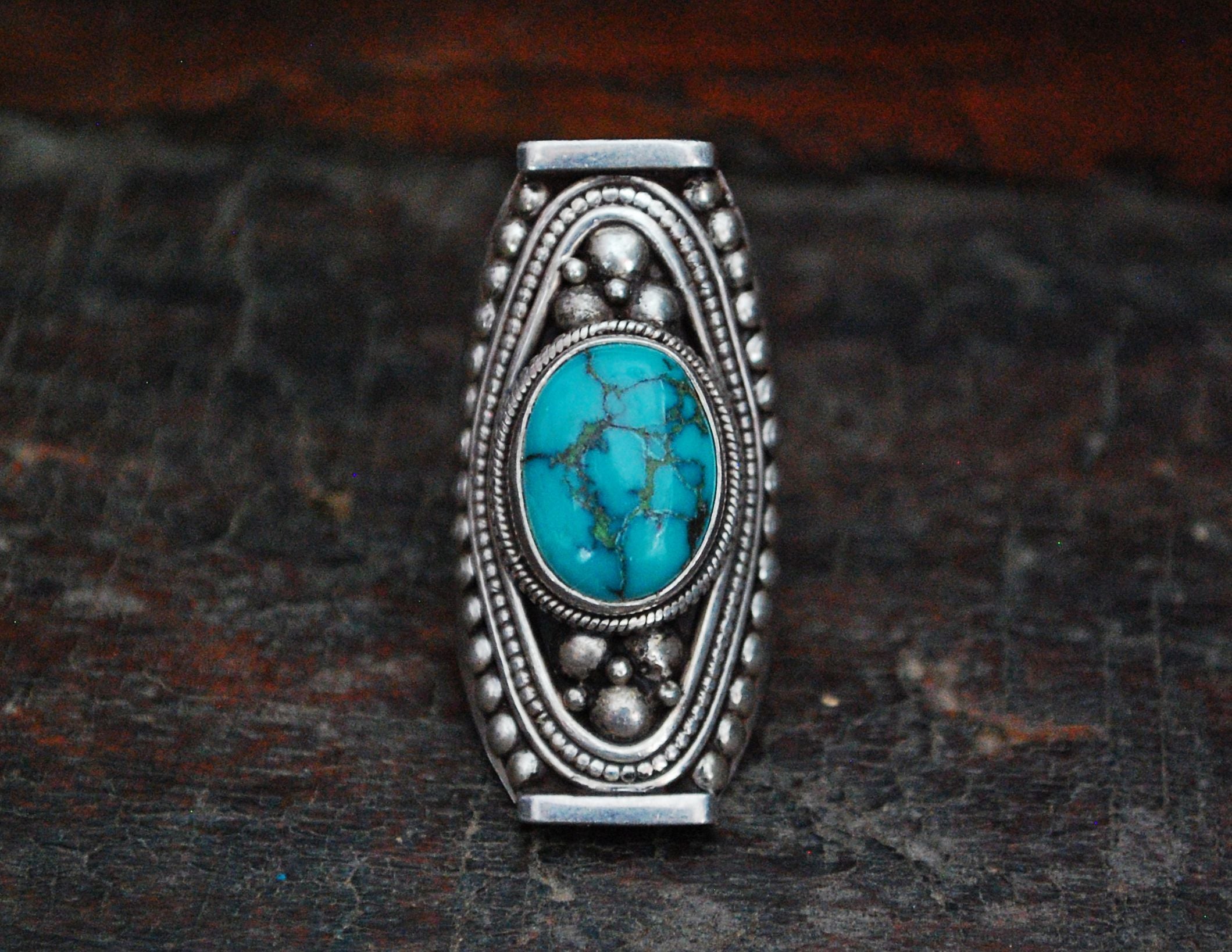 Huge Nepali Turquoise Saddle Ring - Adjustable Size 8+