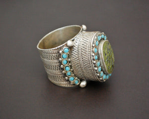 Antique Turkmen Ring with Turquoises - Size 9 / 9.5