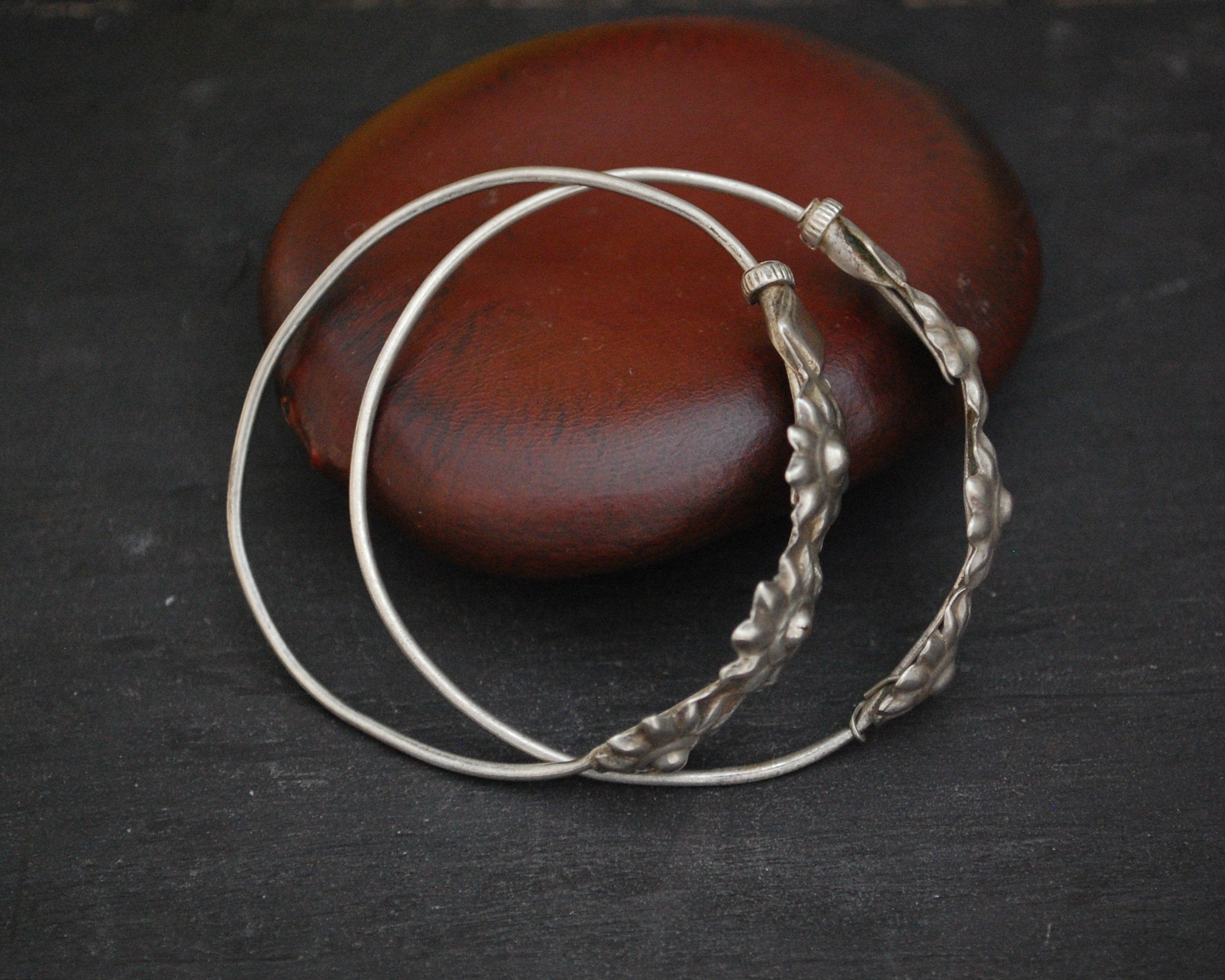 Antique Afghani Hoop Earrings with Flowers