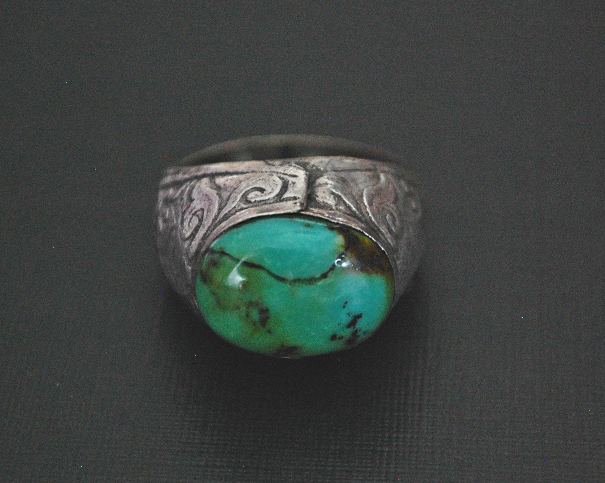 Collectable Afghani Turquoise Silver Ring - Size 9.5