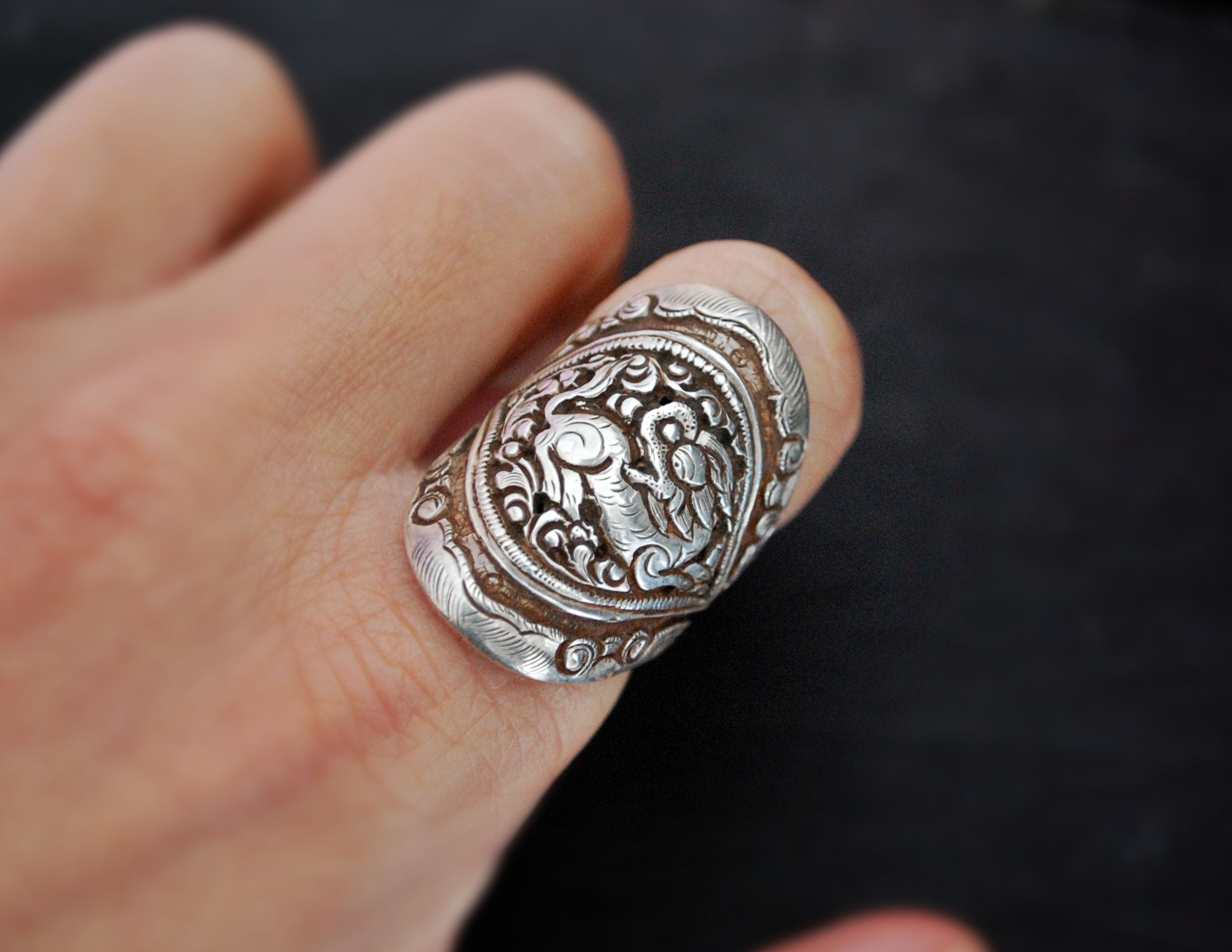 Tibetan Snow Lion Repoussée Ring - Size 6