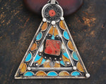 Large Berber Coral Enamel Pendant