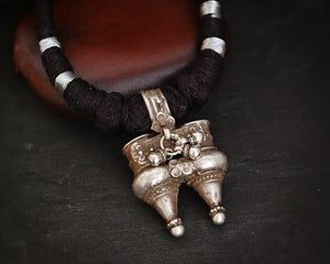 Tribal Gujarati Silver Necklace on Cotton Cord