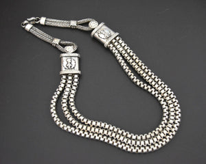 Heavy Bold Indian Silver Choker Three Strand Snake Chain Necklace