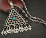 Antique Afghani Silver Turquoise Pendant on Woven Chain