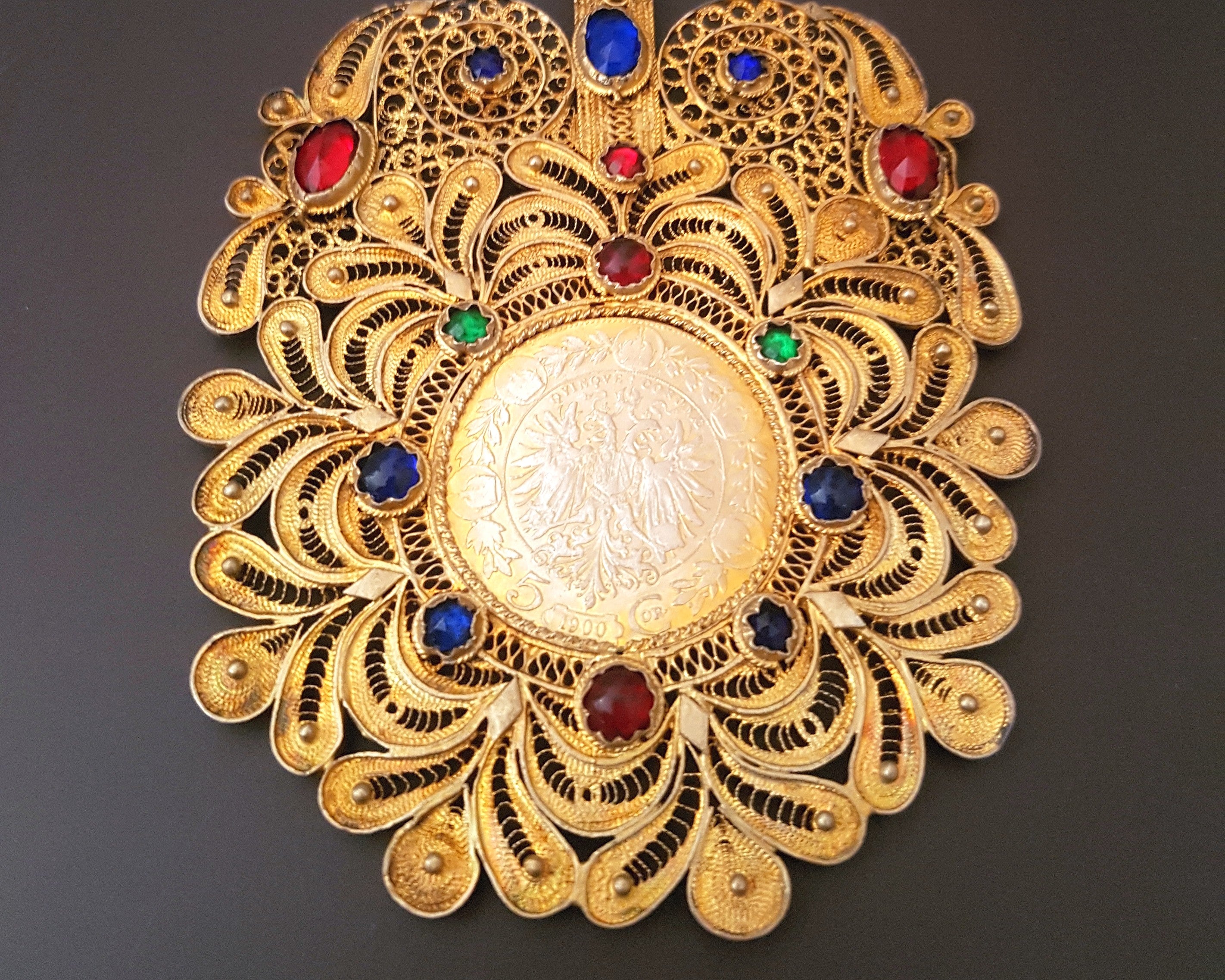 Balkans Albanian Filigree Gilded Costume Pendant