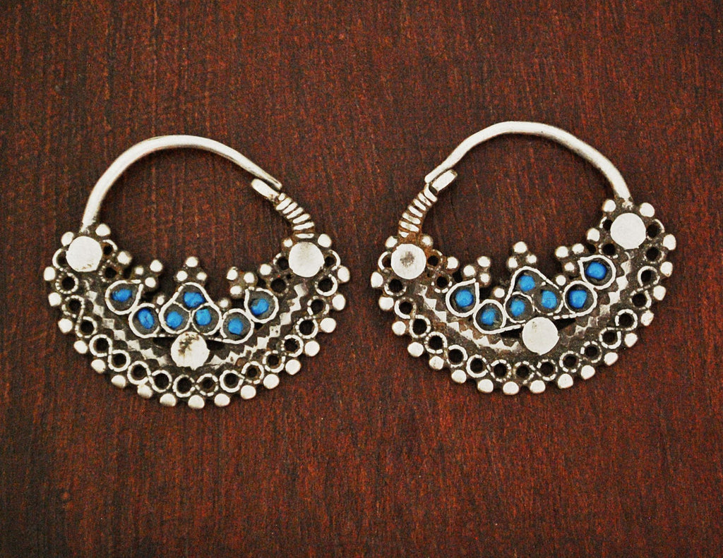 Antique Afghani Hoop Earrings with Turquoise