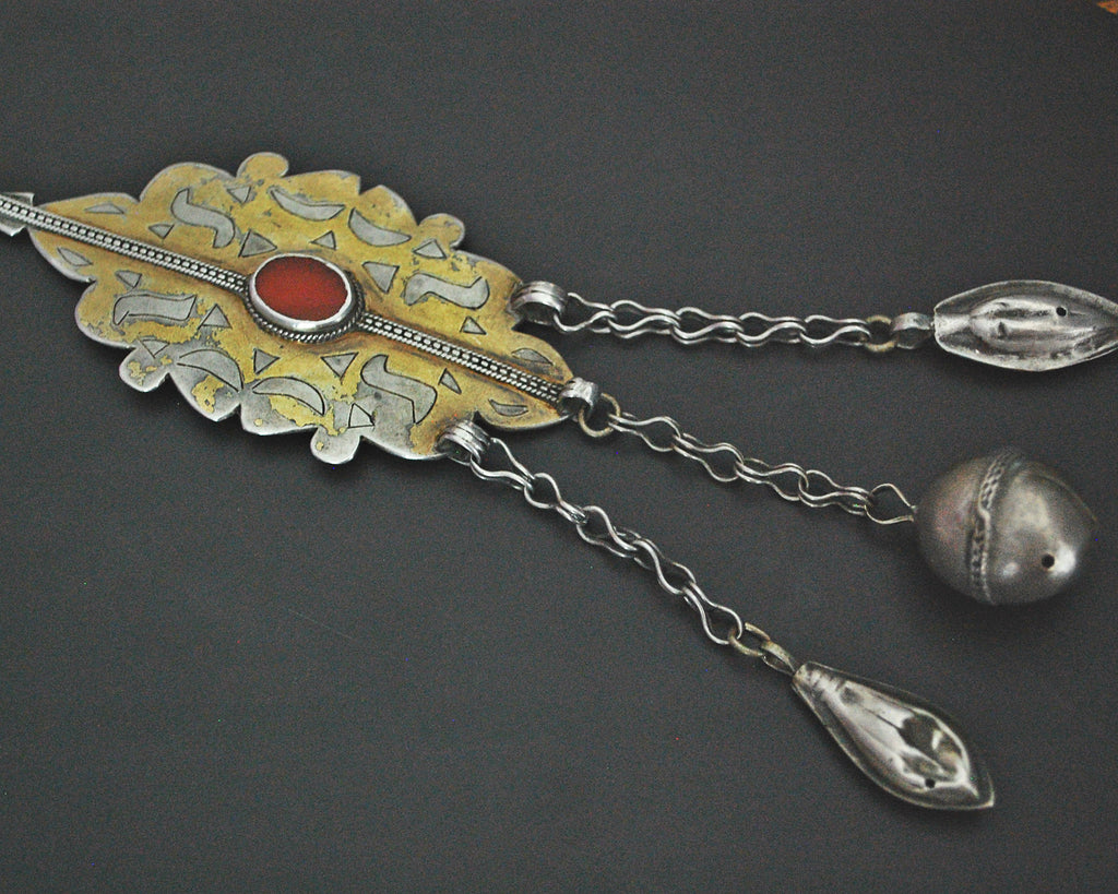 Antique Turkmen Pendant with Carnelian and Bells