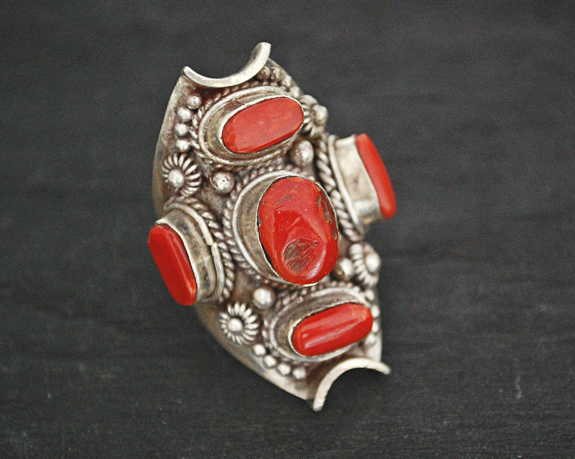 Large Nepali Coral Saddle Ring - Size 8.5