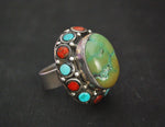 Ethnic Turquoise and Coral Ring from India - Size 8