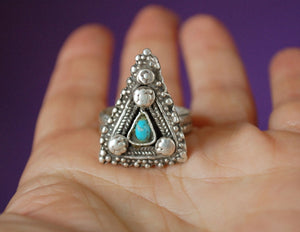 Antique Afghani Silver Ring with Turquoise - Size 8