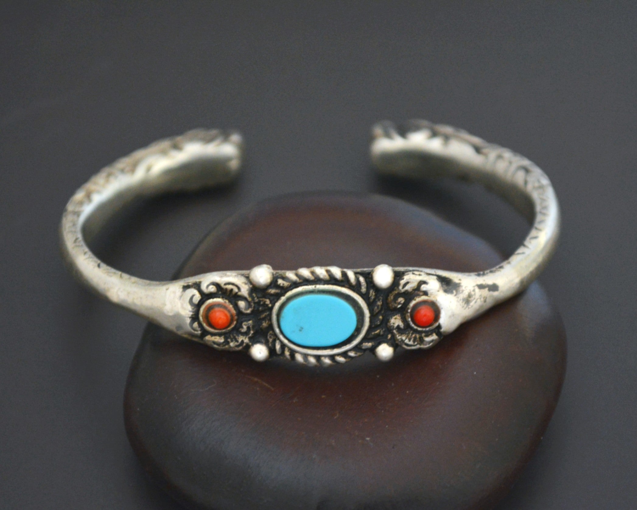 Small Makara Head Bracelet with Coral and Turquoise