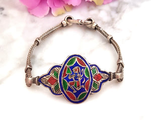 Rajasthani Enamel Hanuman Silver Snake Chain Bracelet