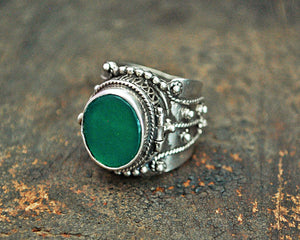 Ethnic Poison Ring with Aventurine - Size 6.5