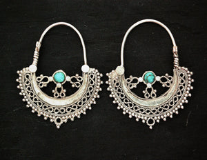 Antique Afghani Hoop Earrings with Turquoise