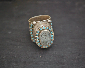 Antique Turkmen Ring with Turquoises - Size 9