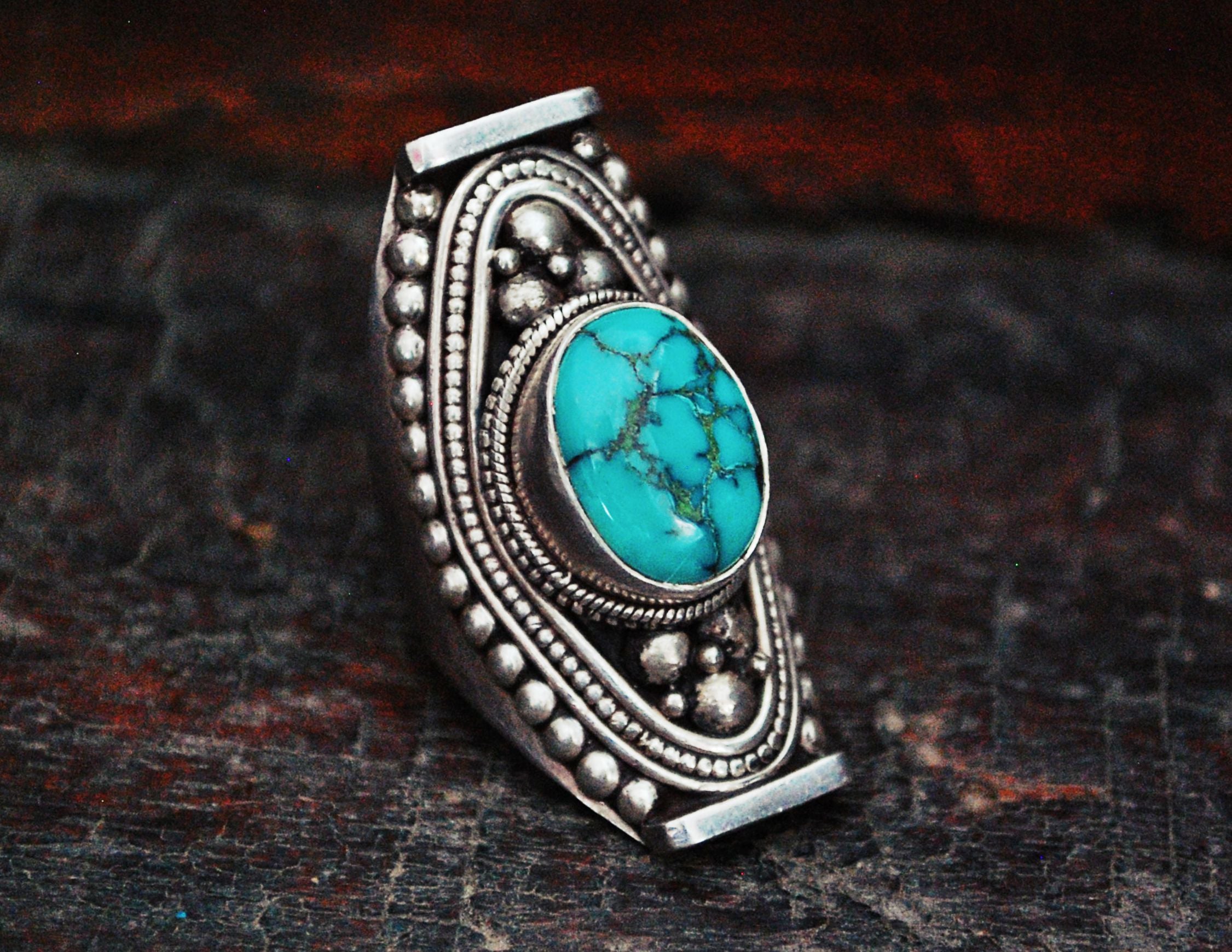 Huge Nepali Turquoise Saddle Ring - Adjustable Size 8+